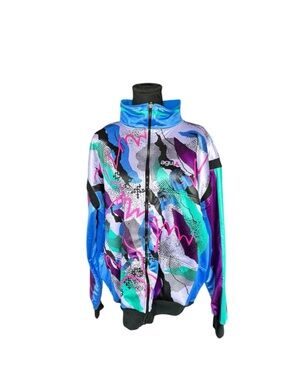 Vintage AGU Cycling Jacket Neon Abstract Print Italy Retro 90s Windbreaker